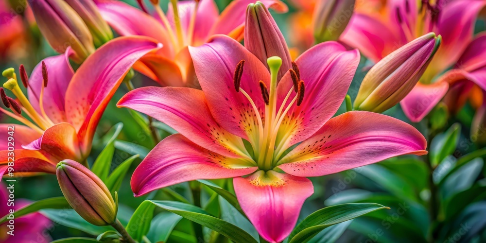 In this intimate photograph, the Asiatic lily's pink petals open delicately, showcasing the striking orange stamens In this intimate photograph, the Asiatic lily's pink petals open delicately, showcasing the striking orange stamens