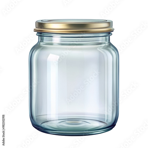 Empty Glass Jar with Golden Lid Isolated on White Background, glass jar, jar, container, transparent jar photo