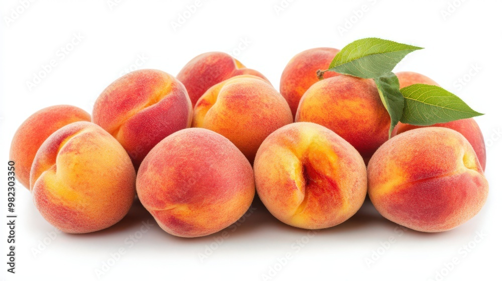 Fresh Peaches with Vibrant Colors and Green Leaves Fresh Peaches with Vibrant Colors and Green Leaves