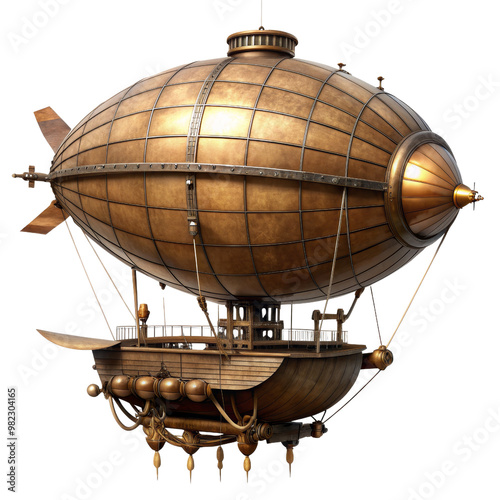 Steampunk Airship 3D Render Isolated on White Background, steampunk , airship , blimp , 3d render photo