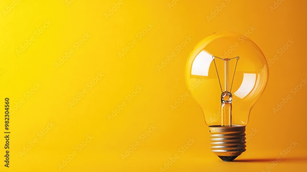 Illuminated light bulb against bright yellow background Illuminated light bulb against bright yellow background