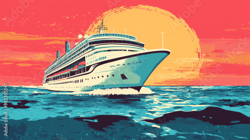 Cruise ship vacation and sea travel, depicted in a pop art retro vector illustration showcasing water transport.