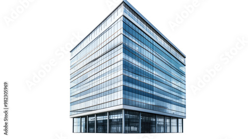 Modern glass building on white transparent background