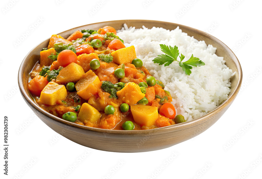 Rice and vegetable curry bowl isolated with transparent background. Rice and vegetable curry bowl isolated with transparent background.
