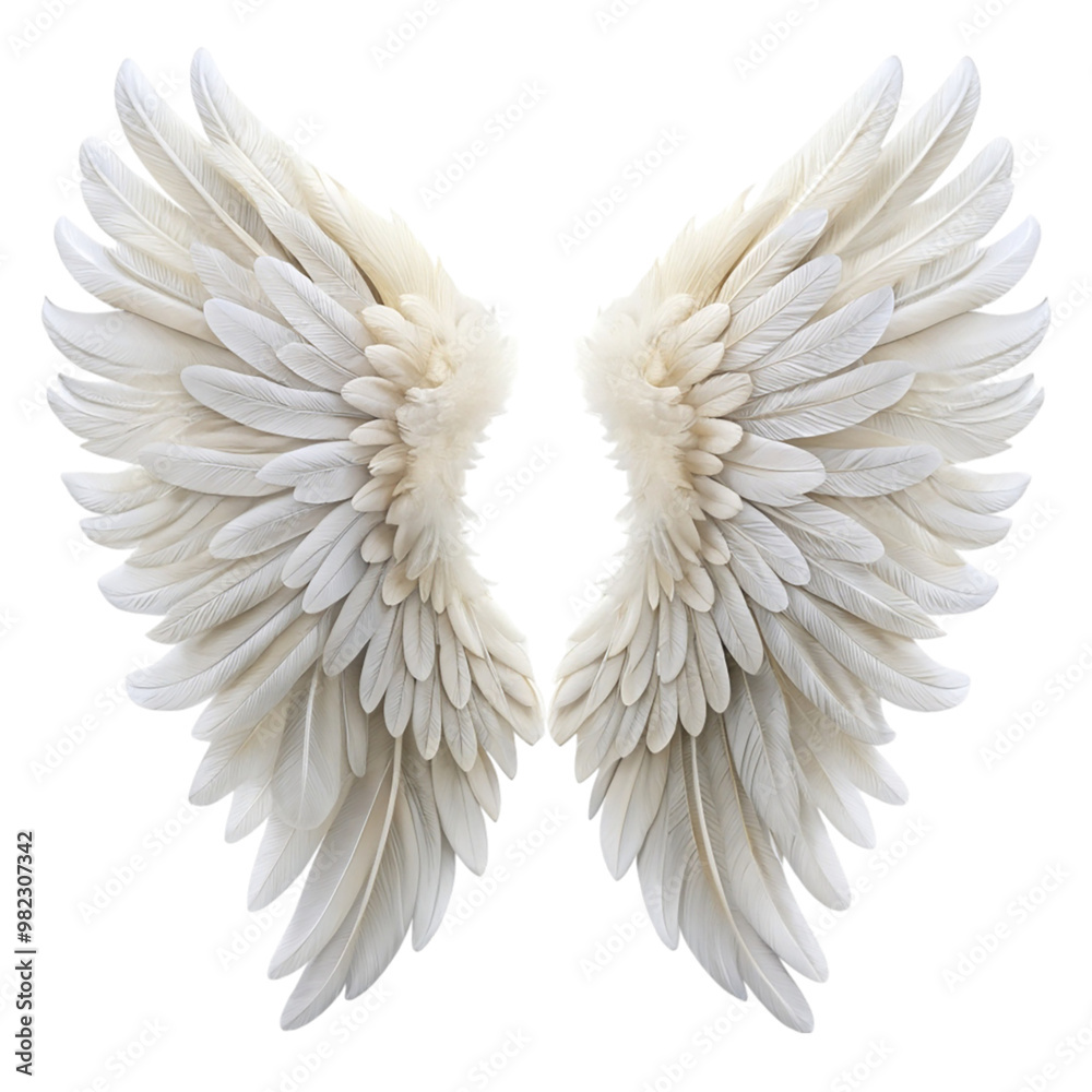 Fototapeta premium White angel wing isolated on transparent background.