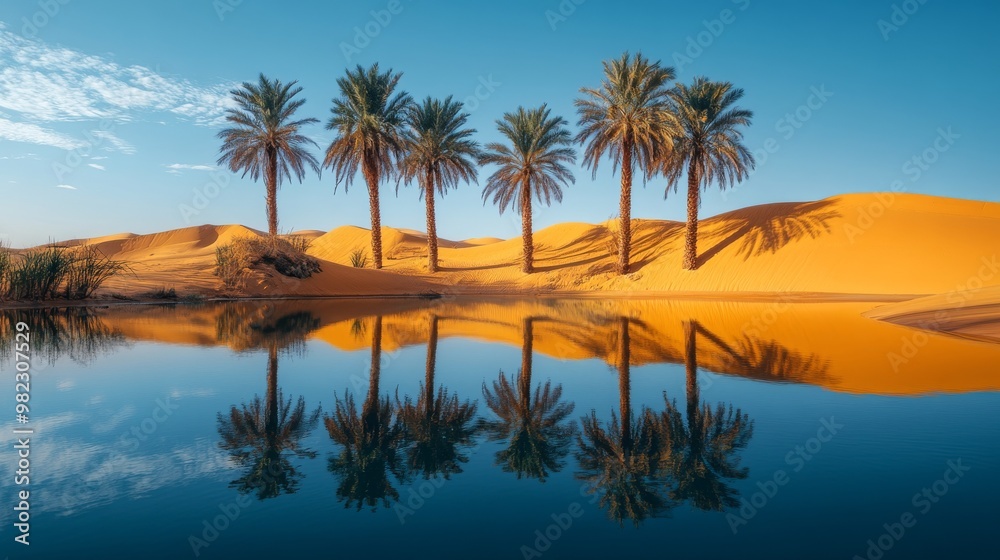Obraz premium Palm Trees Reflected in a Desert Oasis Pool