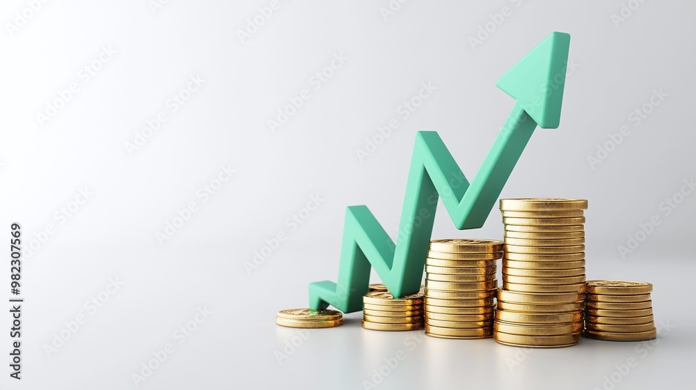 A visual representation of growth in finance, featuring stacked coins and an upward arrow symbolizing profit and investment success. A visual representation of growth in finance, featuring stacked coins and an upward arrow symbolizing profit and investment success.