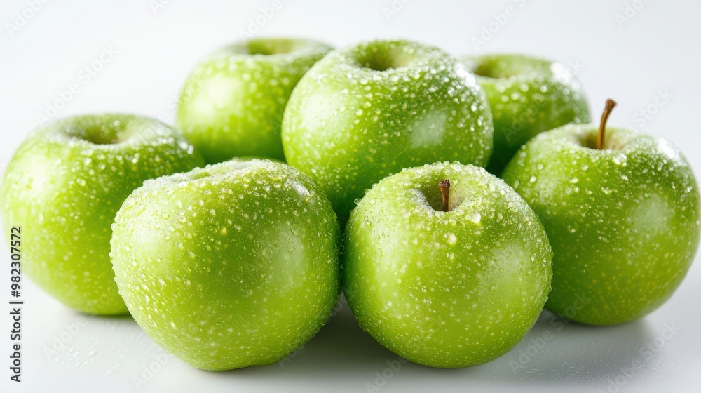 Fresh Green Apples with Water Droplets on Surface Fresh Green Apples with Water Droplets on Surface