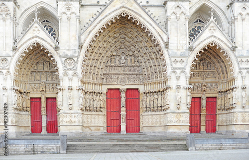 Main entrance doors of the cathedral of Our Lady in Amiens, France