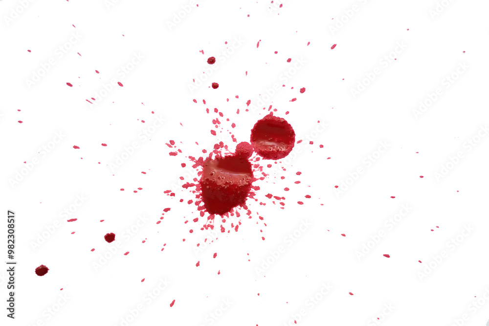 Blood splatters on white background. Red blots of watercolor Realistic bloody splatters for Halloween Drop of blood Blood splatters on white background. Red blots of watercolor Realistic bloody splatters for Halloween Drop of blood