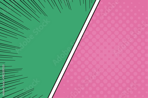 アメコミ　コマ割り　背景素材　緑　ピンク