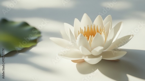 Elegant White Lotus Flower with Soft Green Leaf