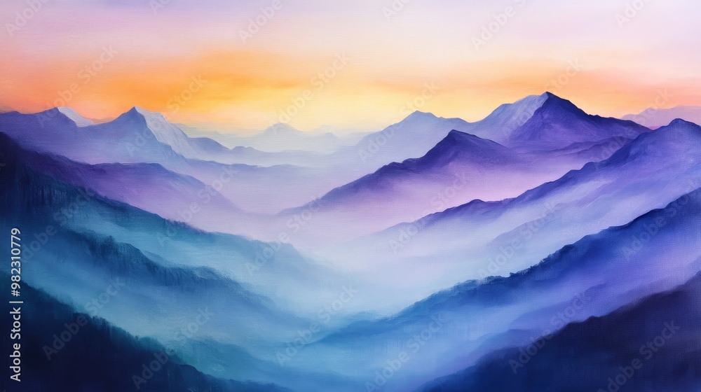 Fototapeta premium A Misty Mountain Landscape at Sunset
