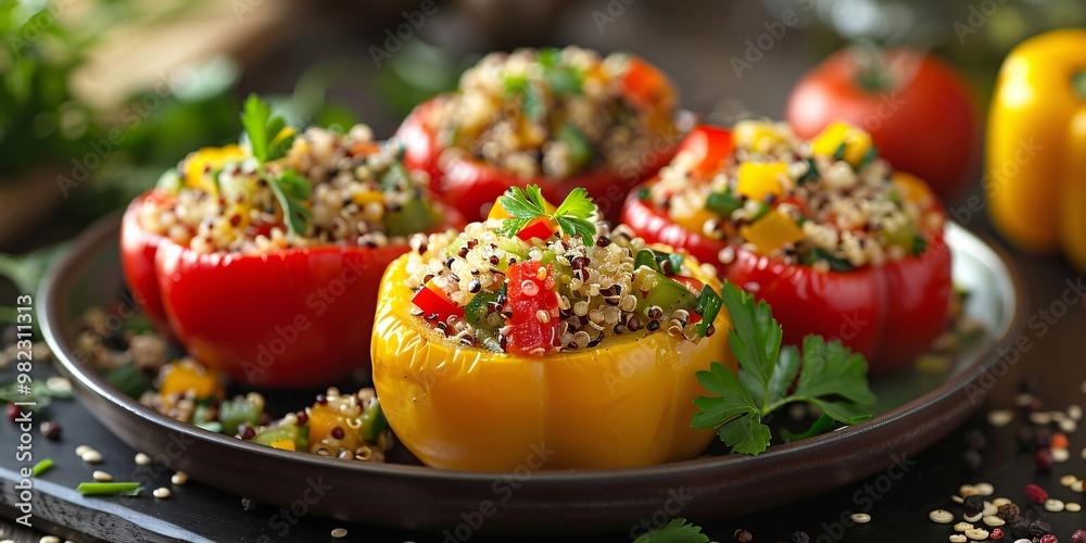 Stuffed peppers with colorful vegetables, Quinoa stuffed peppers vegan recipe
Stuffed peppers with colorful vegetables, Quinoa stuffed peppers vegan recipe