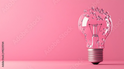 A pink light bulb with decorative elements, placed against a soft pink background, symbolizing creativity and innovative ideas.