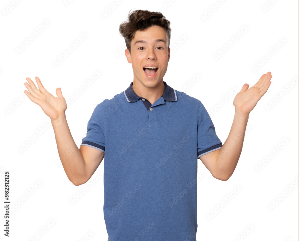 Young handsome man looking happy and excited, shocked with an unexpected surprise with both hands open next to face over transparent background. Young handsome man looking happy and excited, shocked with an unexpected surprise with both hands open next to face over transparent background.