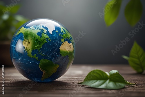 World environment and earth day concept with glass globe and eco friendly enviro Generative AI photo