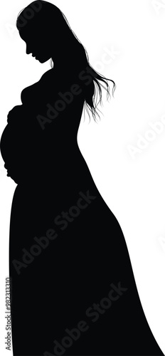 silhouette pregnant women full body on transparent background	