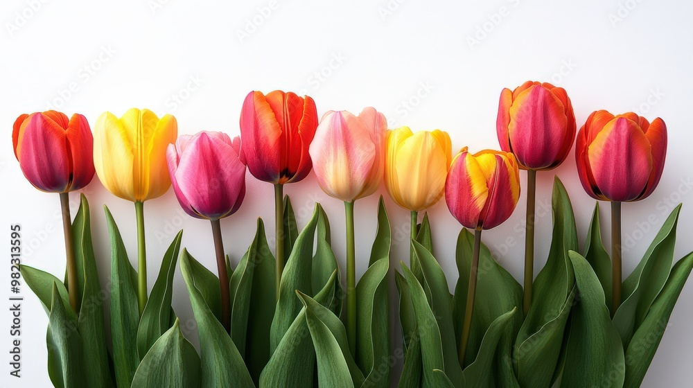 Colorful Tulips against White Background Colorful Tulips against White Background