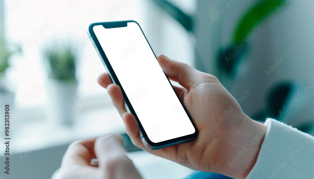 Woman Holding Smartphone with Blank Screen Woman Holding Smartphone with Blank Screen