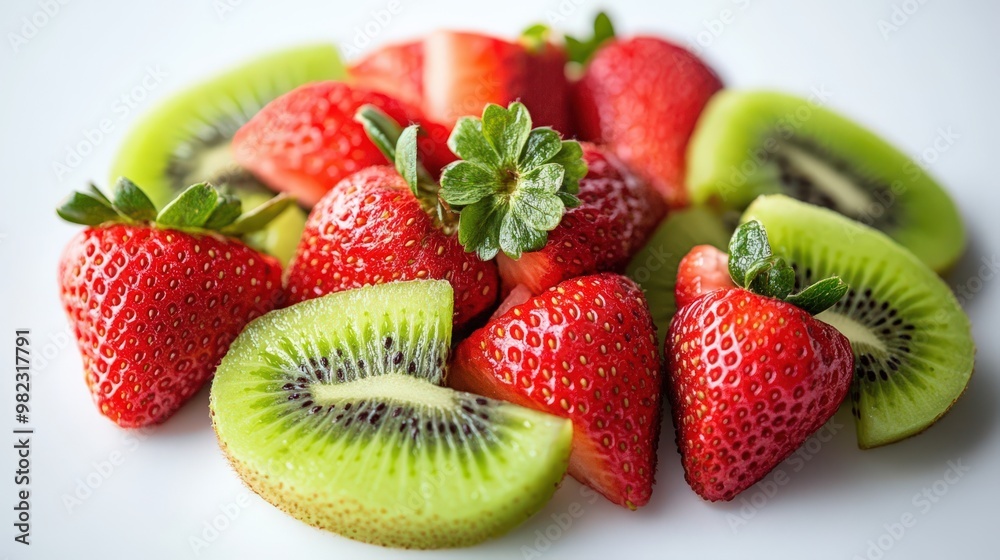 Fresh Strawberries and Kiwi on a White Background Fresh Strawberries and Kiwi on a White Background