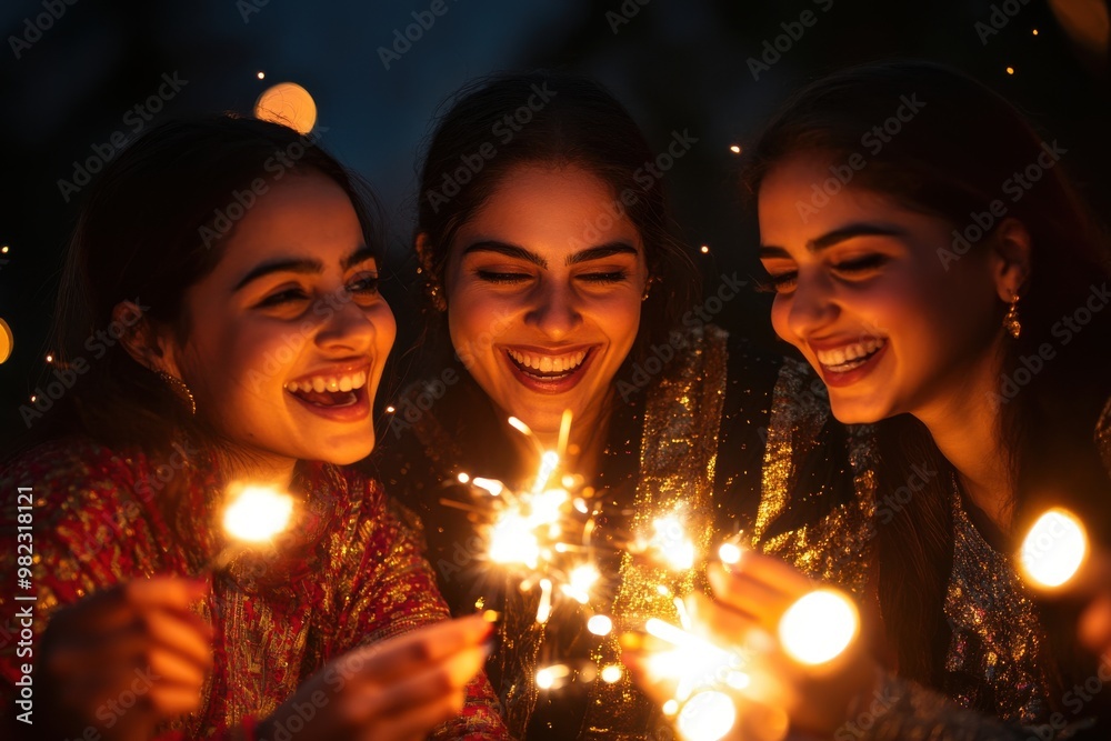 Group of friends celebrating with sparklers on New Year's Eve night Group of friends celebrating with sparklers on New Year's Eve night