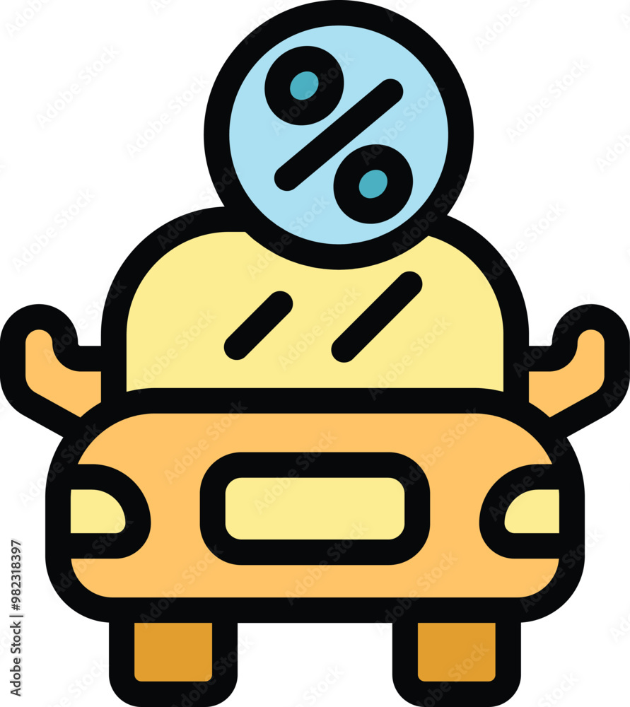 This vector illustration features a car with a percentage symbol, representing the concept of car loans and financing options This vector illustration features a car with a percentage symbol, representing the concept of car loans and financing options