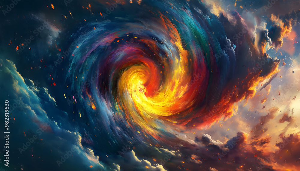 An illustration of a vibrant and multicolored whirlwind An illustration of a vibrant and multicolored whirlwind