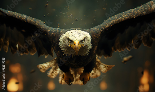 “An American Flag with a Bald Eagle in the Center”
