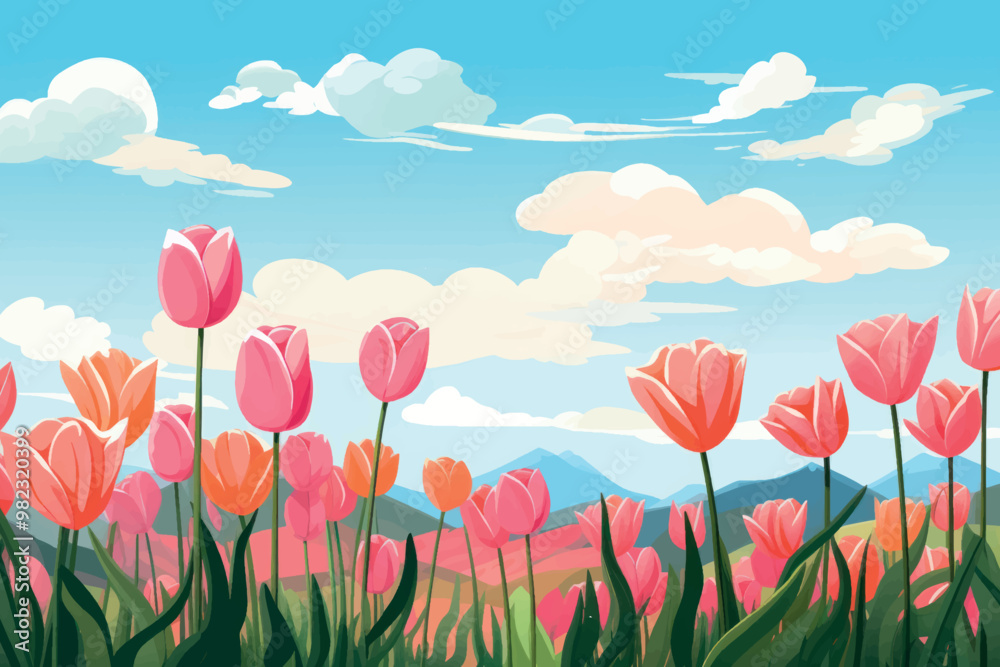 Fototapeta premium Vibrant tulips under clear sky