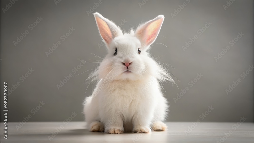 Fototapeta premium Softly seated on a gentle expanse, a cuddly bunny with delicate ears and a rosy nose radiates tranquility
