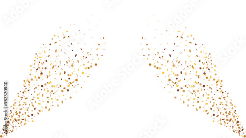 Shot of golden confetti crackers on a transparent background.  Party popper or rain of coins flying for celebration.