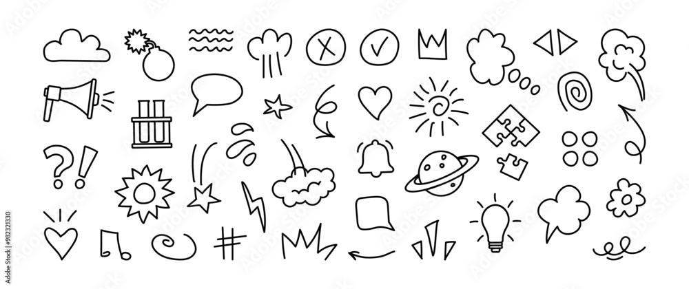 Doodle hand drawn line icon, cartoon emoji stroke effect. Cute emoticon sticker, school element. Comic sketch scribble, child fun set outline design, movement symbol set. Simple vector illustration Doodle hand drawn line icon, cartoon emoji stroke effect. Cute emoticon sticker, school element. Comic sketch scribble, child fun set outline design, movement symbol set. Simple vector illustration