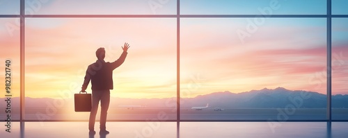 Businessman waving goodbye ...