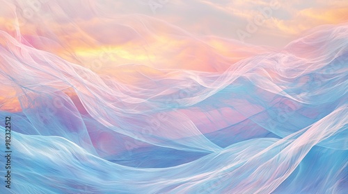 Abstract pastel background with soft, flowing lines and iridescent colors.