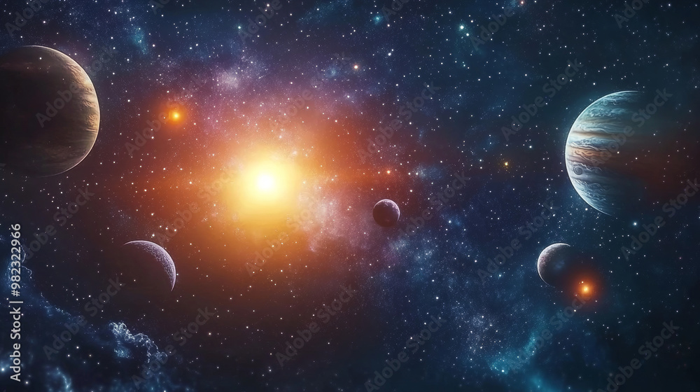 2d illustration. Deep vast space. Bright stars, planets, moons. Various science fiction creative backdrops. Space art. Alien solar systems. Distant space. Realistic background cosmos. 2d illustration. Deep vast space. Bright stars, planets, moons. Various science fiction creative backdrops. Space art. Alien solar systems. Distant space. Realistic background cosmos.