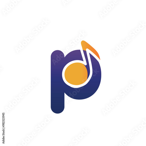 Letter p with Music Note Logo Template