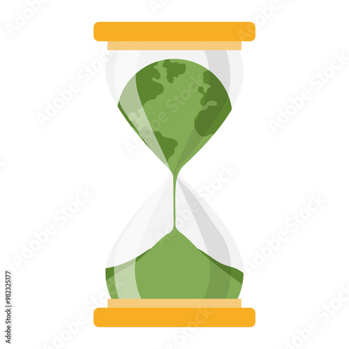 The planet Earth flows in an hourglass. Think green. Concept of environmental protection. Save the Earth, plant, forests, ecology of planet. Eco-friendly. Sustainable lifestyle. Vector illustration. photo