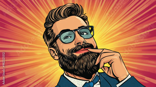 Wallpaper Mural Smiling bearded hipster businessman with a finger to his lips, as if he's up to something. Pop art retro vector illustration. Torontodigital.ca