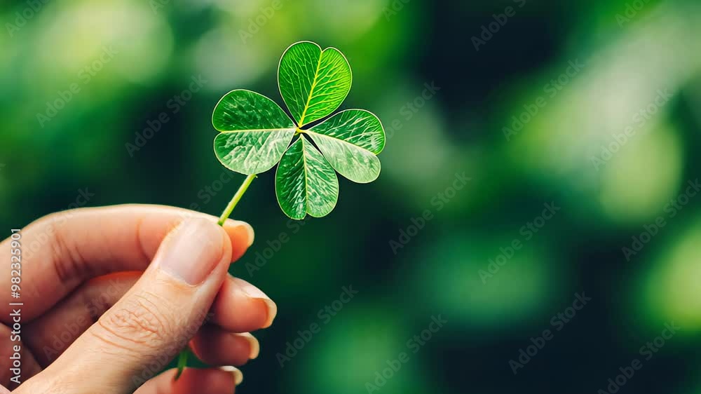 une main de femme tenant un trèfle à quatre feuilles entre les doigts - concept de chance	
