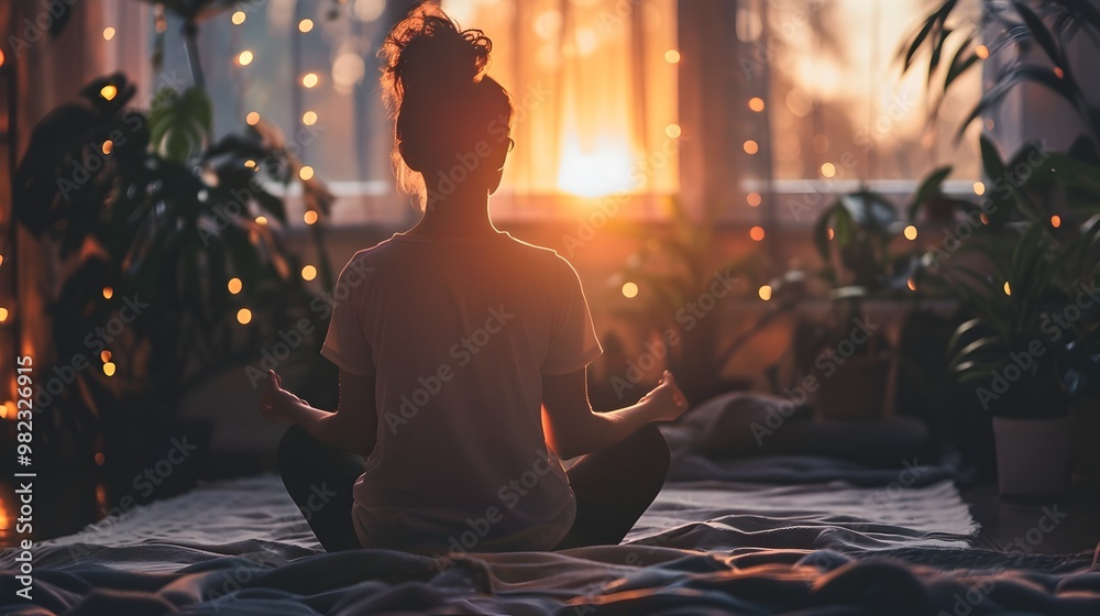 Evening Wind Down Meditation Moment of Reflection and Gratitude Before Bedtime Conceptual Silhouette Evening Wind Down Meditation Moment of Reflection and Gratitude Before Bedtime Conceptual Silhouette