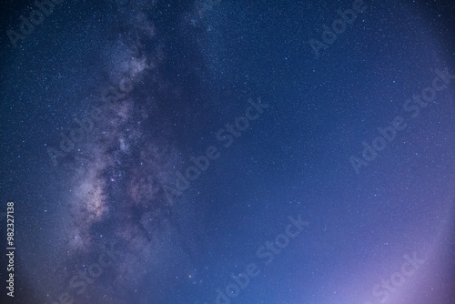 A breathtaking view of the Milky Way stretching across the night sky above a calm sea. The starry band of our galaxy is visible in all its glory. Suao, Yilan County, Taiwan. photo