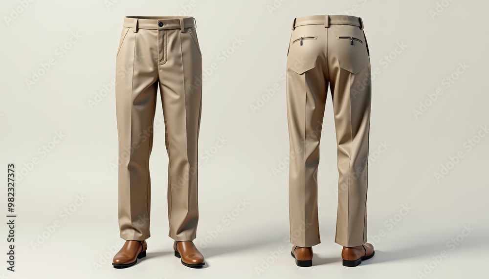 Mockup Plain Khaki Trousers Front and Back Mockup Plain Khaki Trousers Front and Back