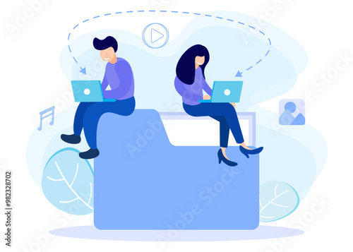 Illustration vector graphic cartoon character of sharing file