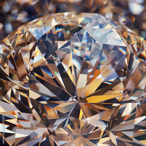 Sparkling diamond crystal close-up with reflections of light, luxurious background photo