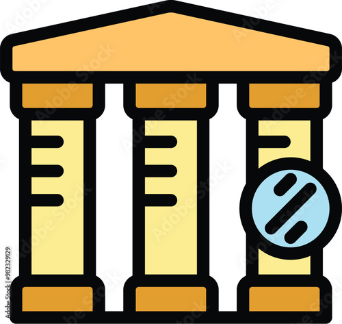Simple colorful icon of a government building, representing democracy, justice, and law with a magnifying glass suggesting an investigation