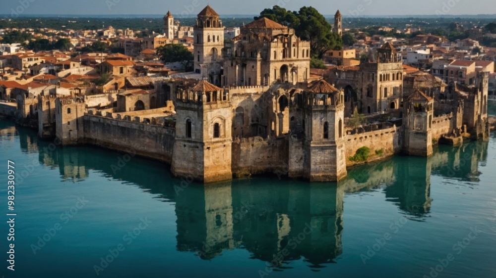 Obraz premium The underwater ruins of Atlantis capture the essence of a once-majestic civilization now hidden