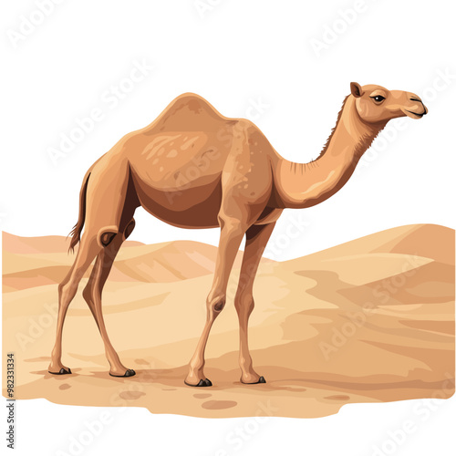Camel in the desert. Vector illustration of a camel on a white background.