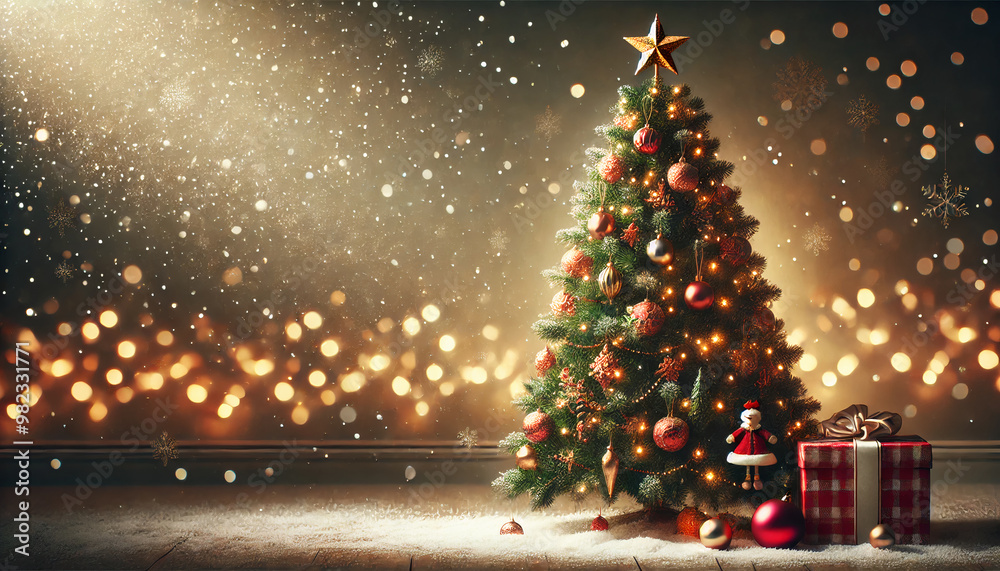 Cozy Christmas scene featuring a decorated tree and warm bokeh lights, perfect for a festive and nostalgic holiday atmosphere Cozy Christmas scene featuring a decorated tree and warm bokeh lights, perfect for a festive and nostalgic holiday atmosphere