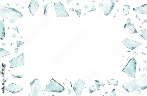 Frame of broken glass. Transparent background PNG. Shattered glass shards. Premium pen tool cutout. 